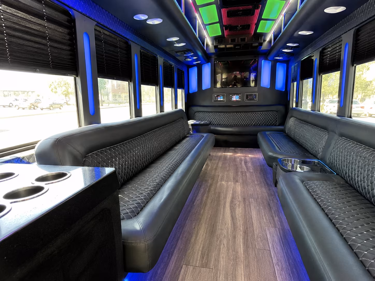 dayton 15 passenger party bus inside